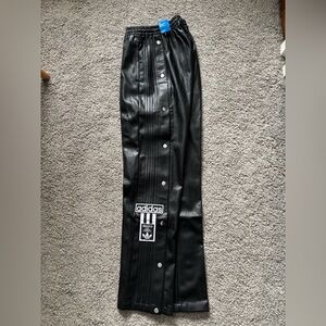 Adidas Black Faux Leather Track Pants